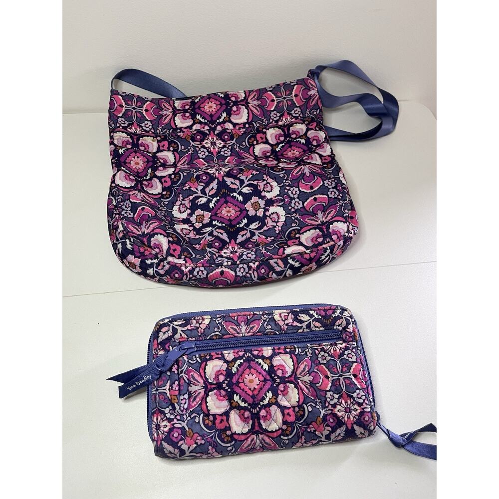 Vera Bradley Magenta Medallion Triple Zip Hipster Crossbody Bag Matching Wallet - Picture 2 of 7